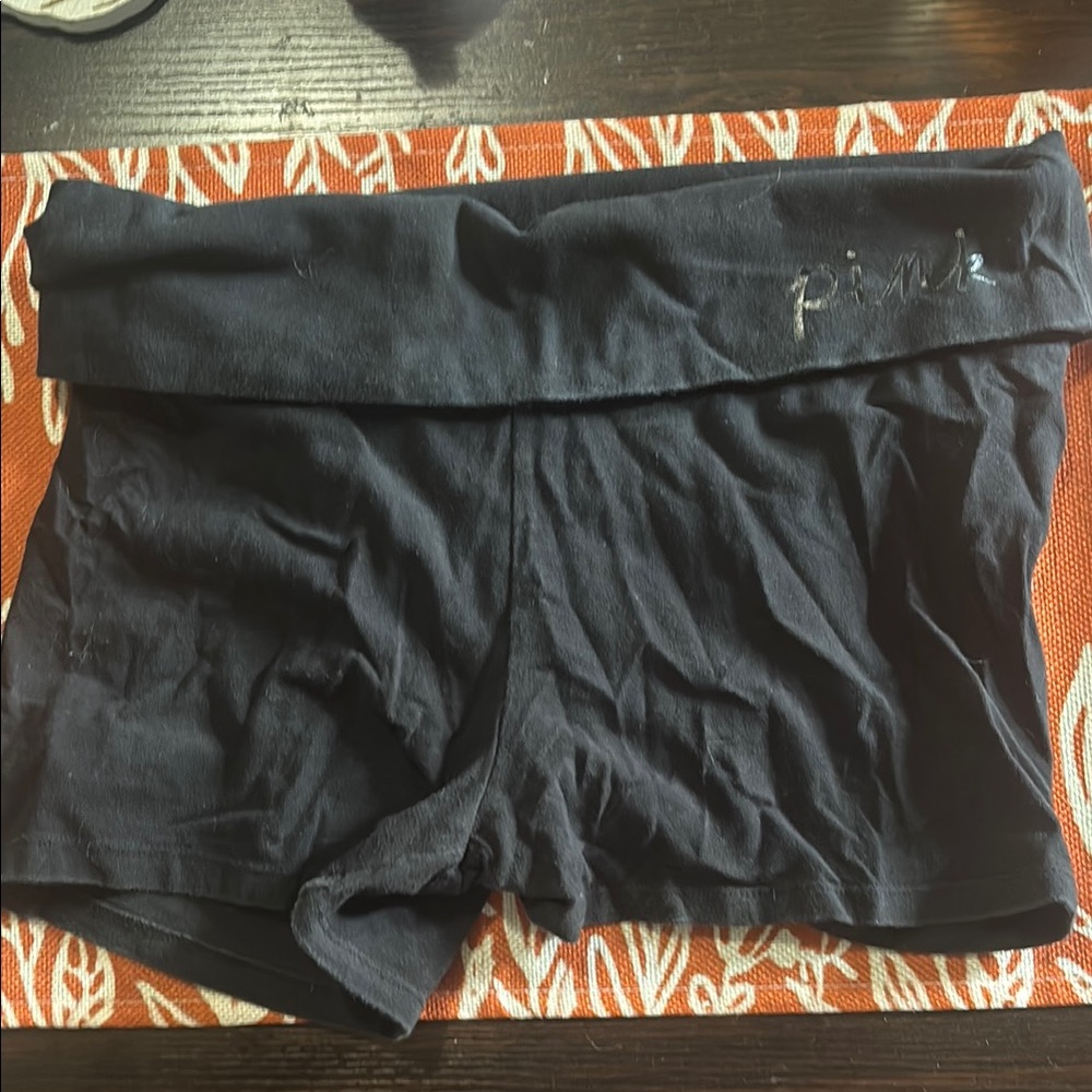 PINK Victoria's Secret Black Fold-Over Waist Bike Shorts